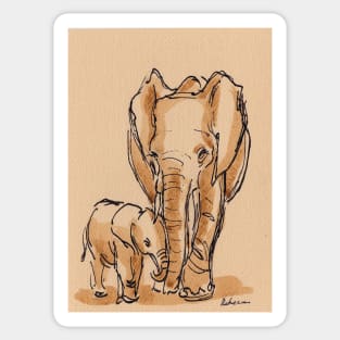 Mama & Baby - Elephant Watercolor Painting #1 Sticker